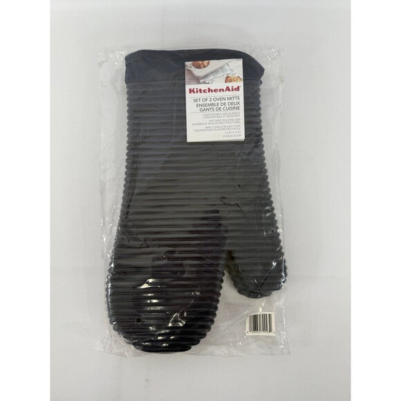 KitchenAid Ribbed Soft Silicone Oven Mitt 2-Pack Ink Blue (Navy) 7.5"x13" NEW - Picture 1 of 4